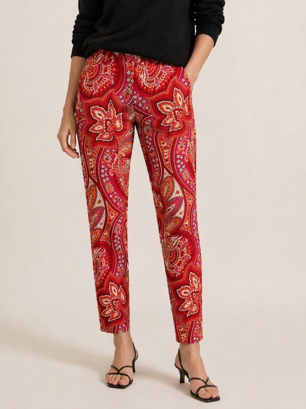 Banana Republic Red Pink Paisley Boot Cut Pants Women's Size 6